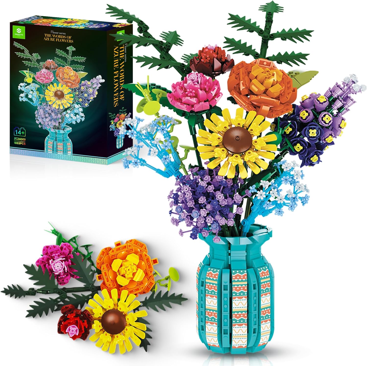 Flowers Bouquet Building Blocks Set with Vase for Home Decor