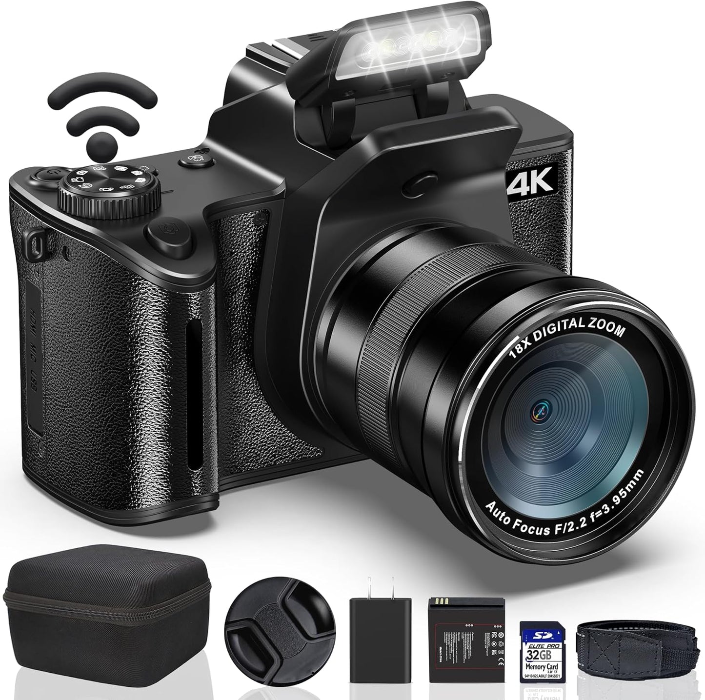 4K WiFi Camera - 64MP Vlogging, Macro - UHD Video, Autofocus, Touch Screen