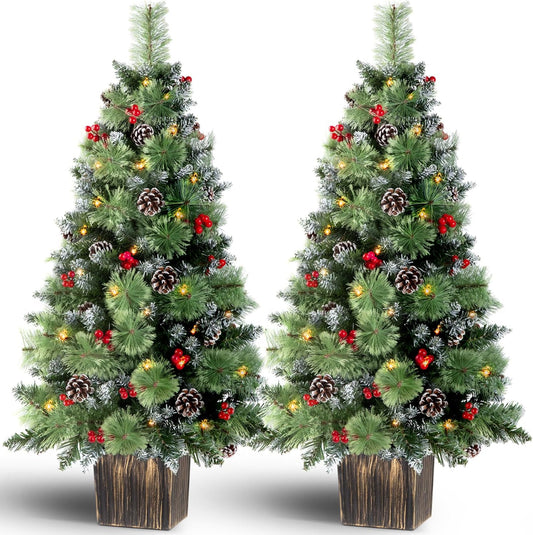 4FT Potted Christmas Tree with 100 Lights for Holiday Cheer
