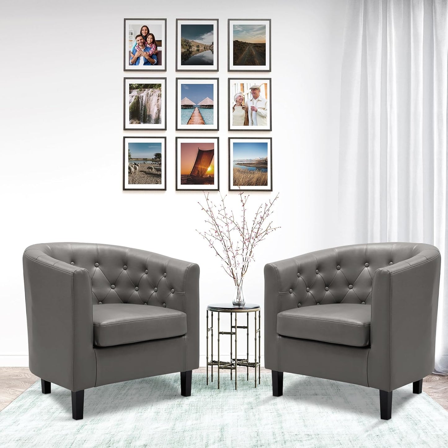 Set of 2 Gray Faux Leather Accent Chairs by Naomi Home