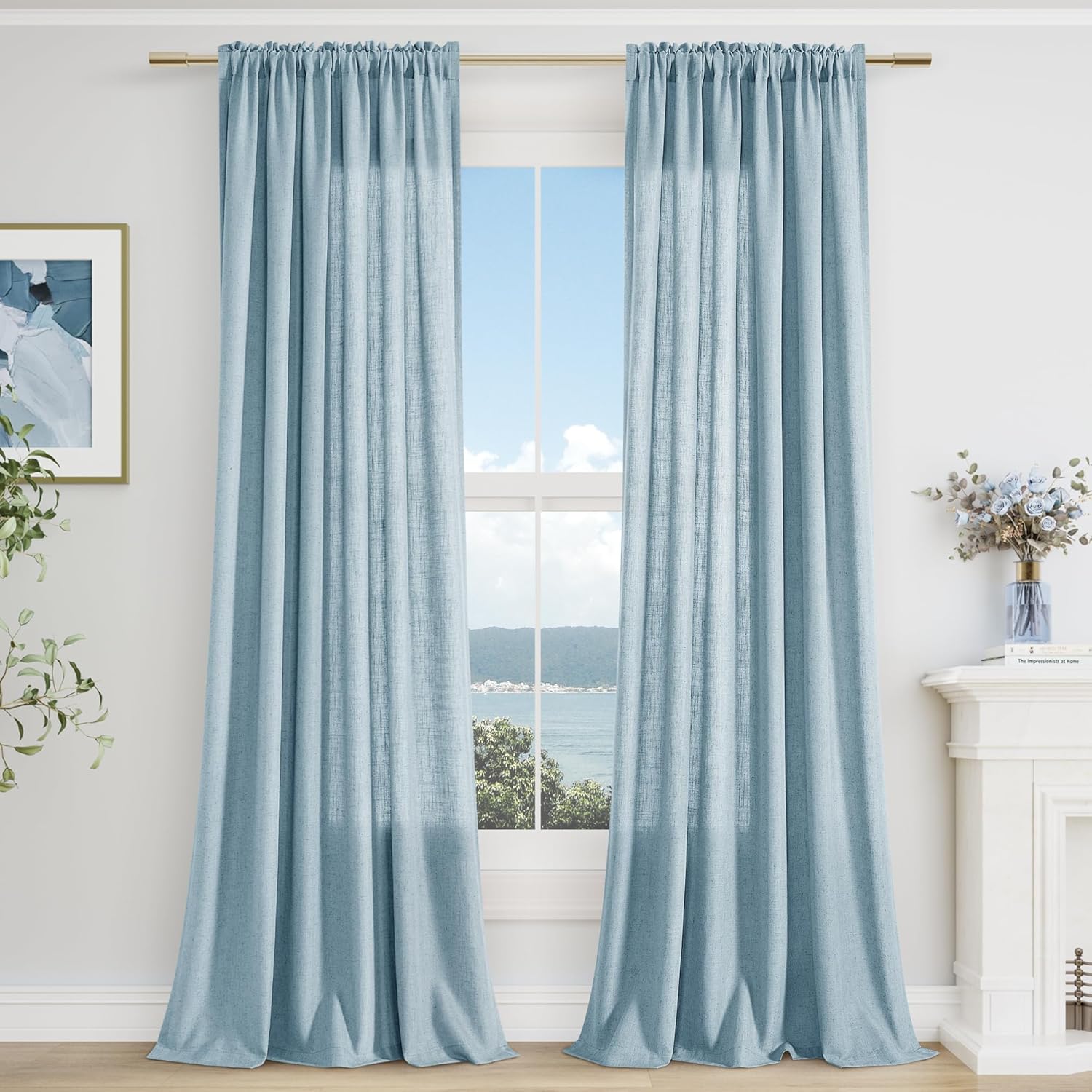 Guken Light Blue Linen Curtains for Cozy Rustic Home Decor