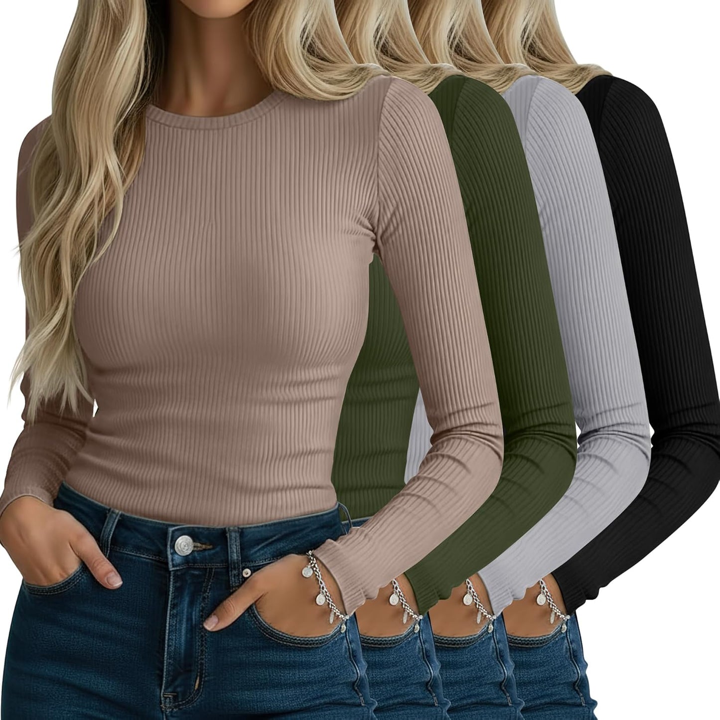 Neer Women's Ribbed Long Sleeve Shirts - Comfortable Casual Tops