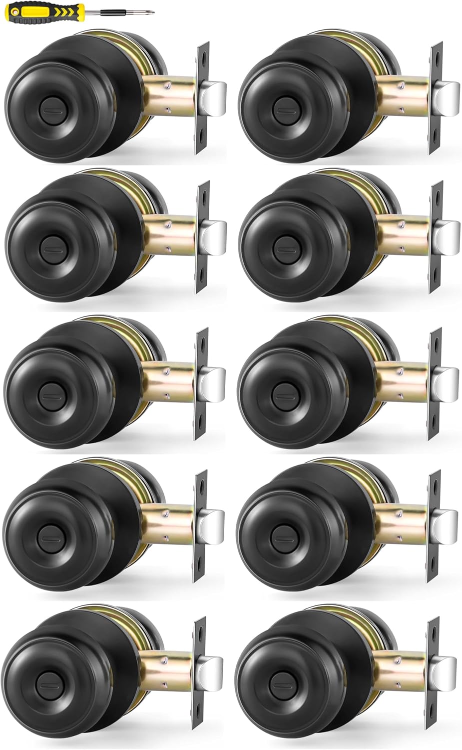 10 Pack Matte Black Privacy Door Knobs for Bedroom or Bathroom