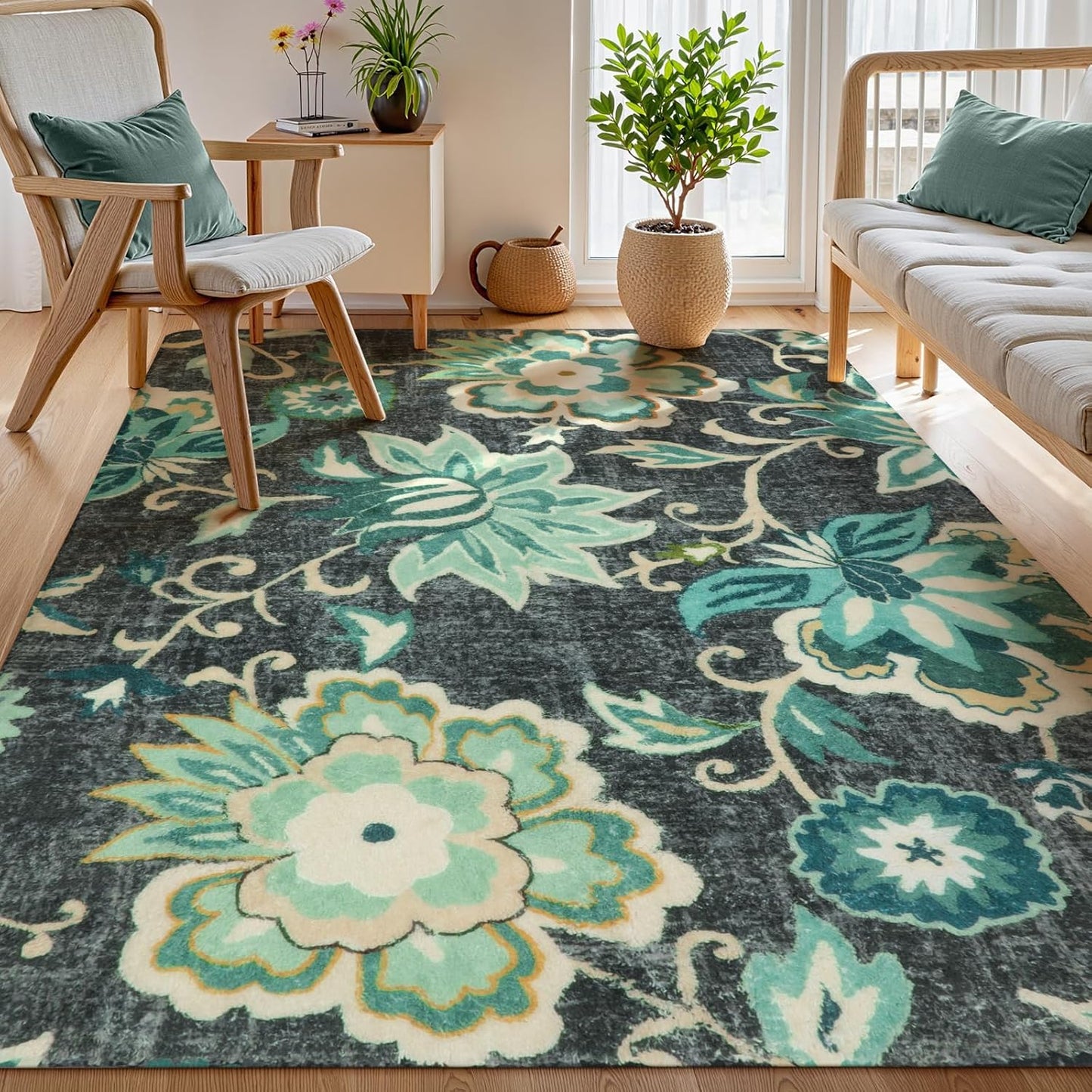 Lahome Floral Area Rug - Soft Non-Slip Washable 4 x 6 Rug