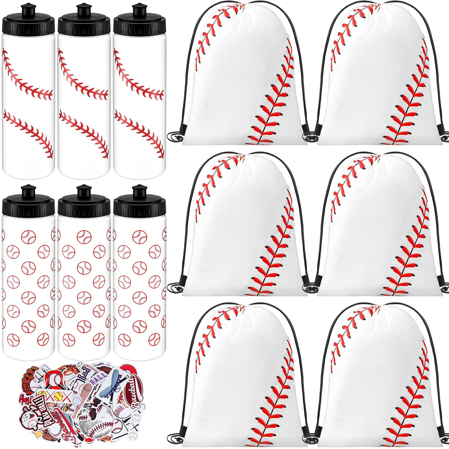 24 Pcs 20 Oz Baseball Water Bottles Bulk with Drawstring Bags