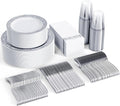 FOCUSLINE 350 Ct Silver Dinnerware Set for 50 Guests - Disposable