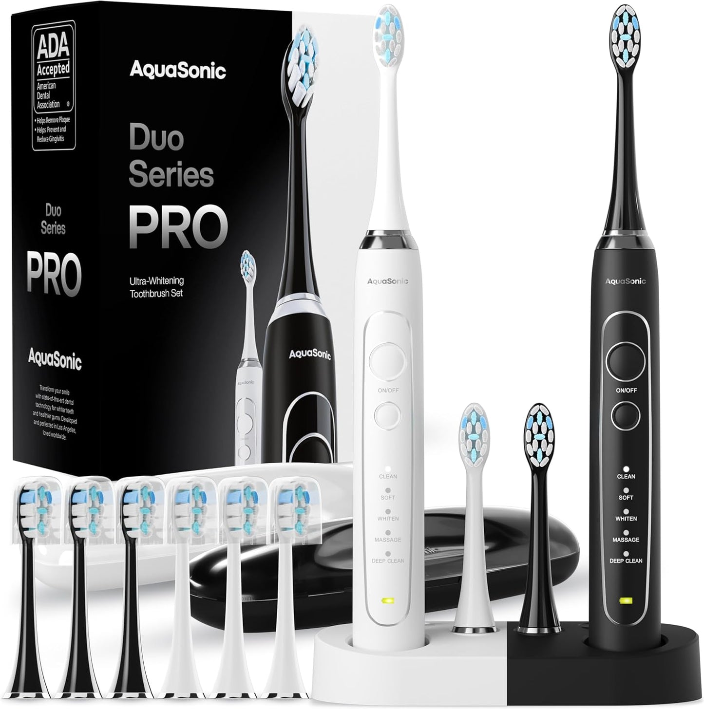 Aquasonic Duo Series PRO Ultra-Whitening Electric Toothbrush Set