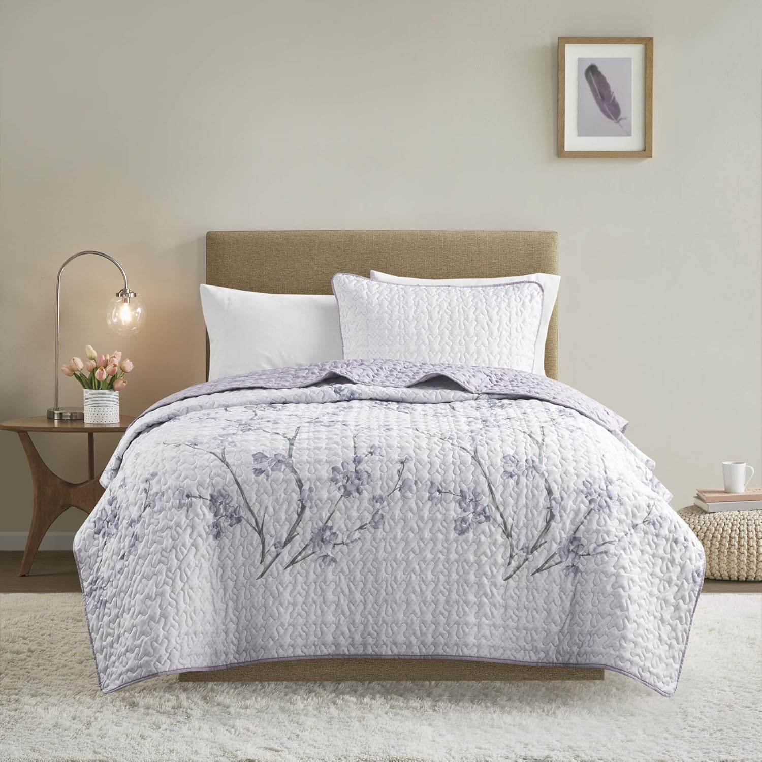 Comfort Spaces Kate Floral Purple Quilt Set for Twin Beds