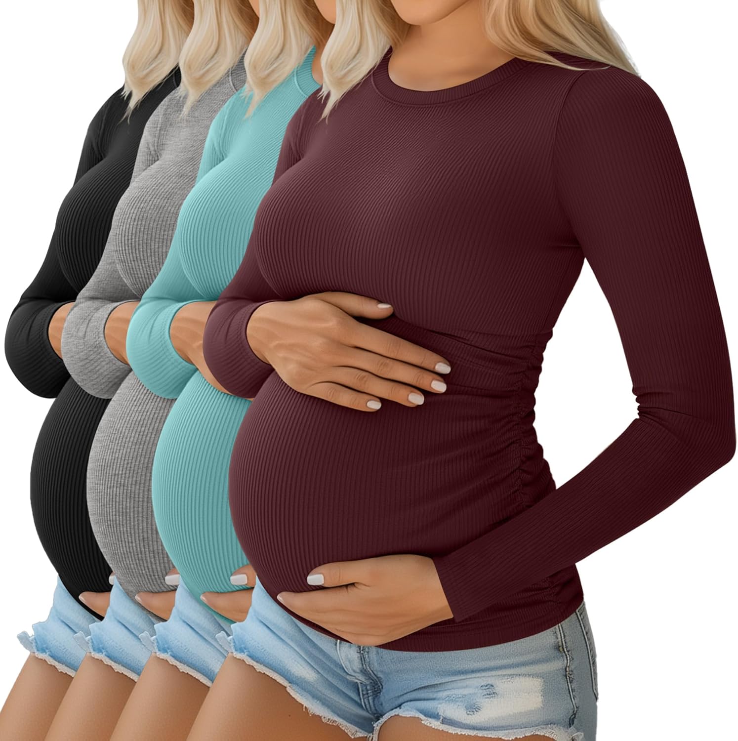 Ribbed Cotton Maternity Shirts for Comfortable Pregnancy Wear