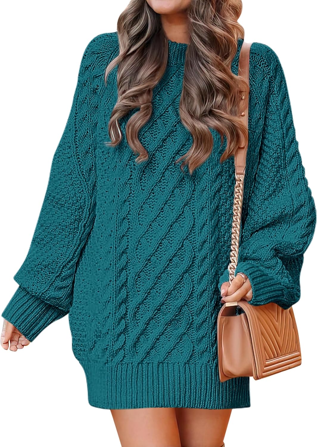 Oversized Cable Knit Sweater Dress for Women - Trendy Fall Style