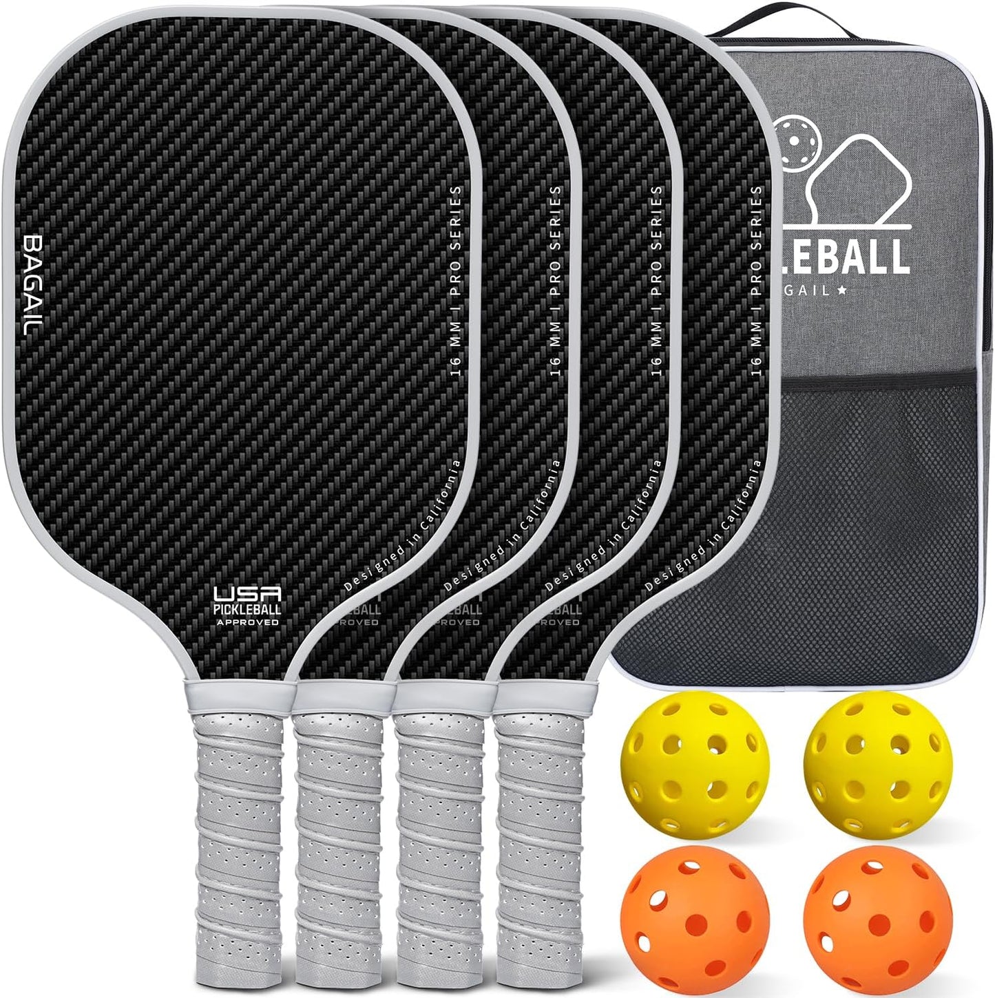 BAGAIL Pickleball Paddles Set with 4 Balls and Carry Bag
