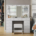 White Vanity Desk with Power Outlet & LED Lights - FUSOU