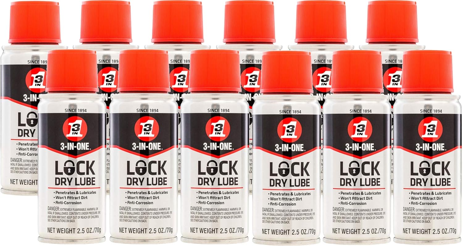 3-IN-ONE Lock Dry Lube for Stuck Home and Auto Locks, 12-Pack