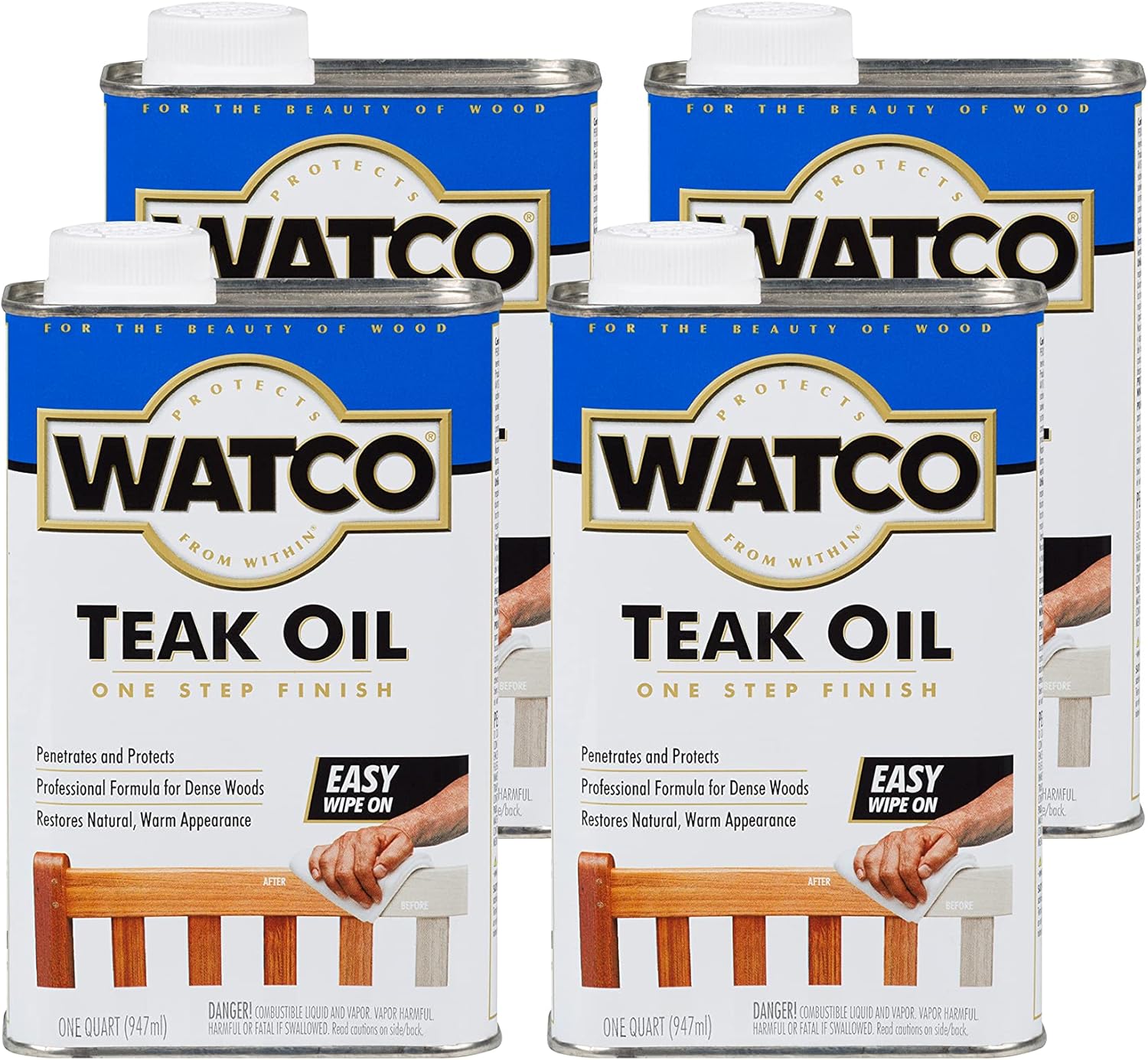Watco Teak Oil Wood Finish Quart Clear 4 Pack for Dense Woods