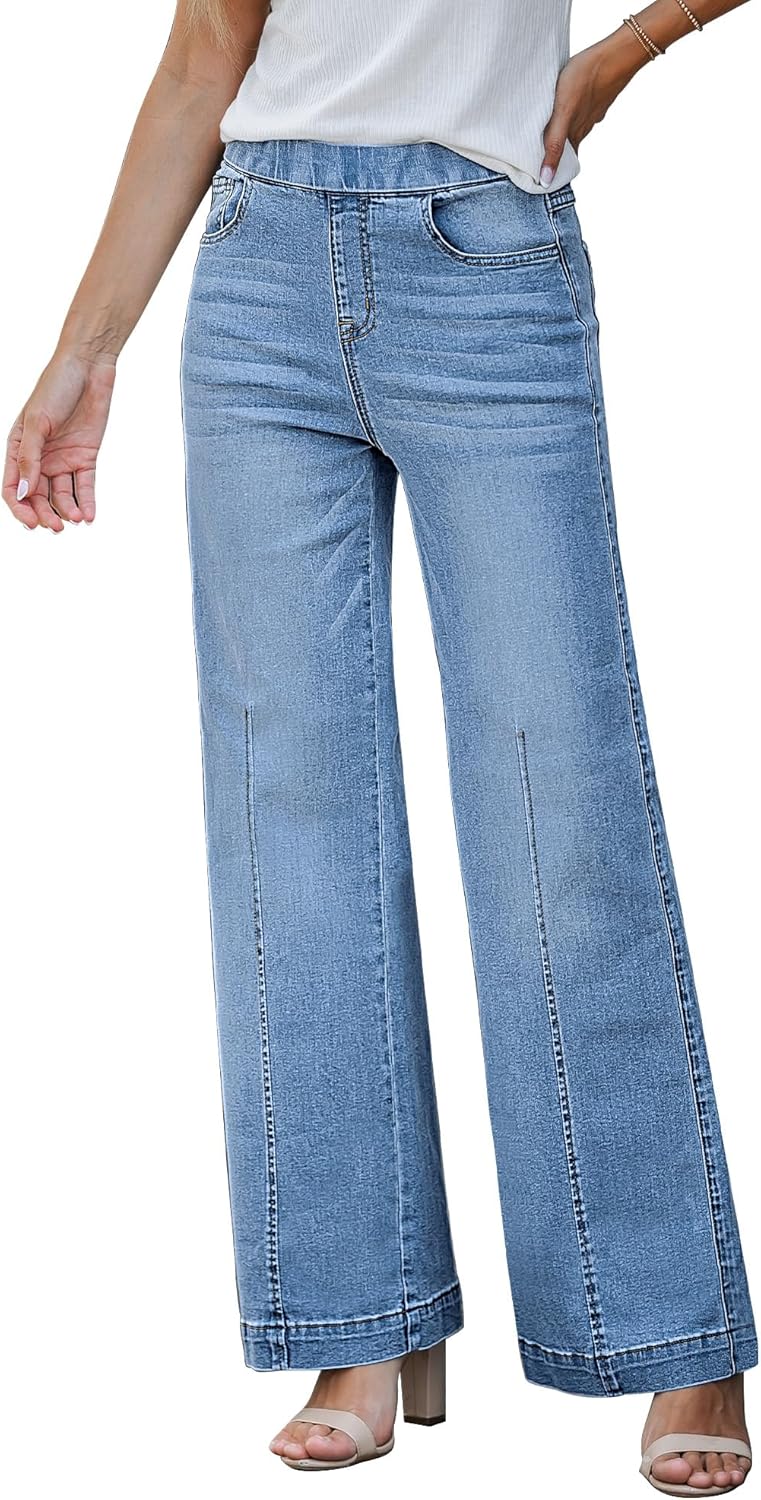 GRAPENT Pull On Womens Jeans High Waisted Wide Leg Trouser Pants