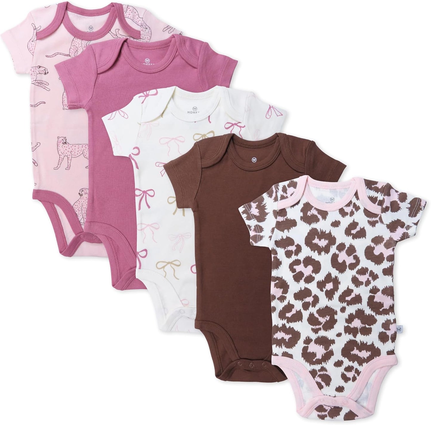 HonestBaby 5-Pack Short Sleeve Bodysuits for Baby Girls