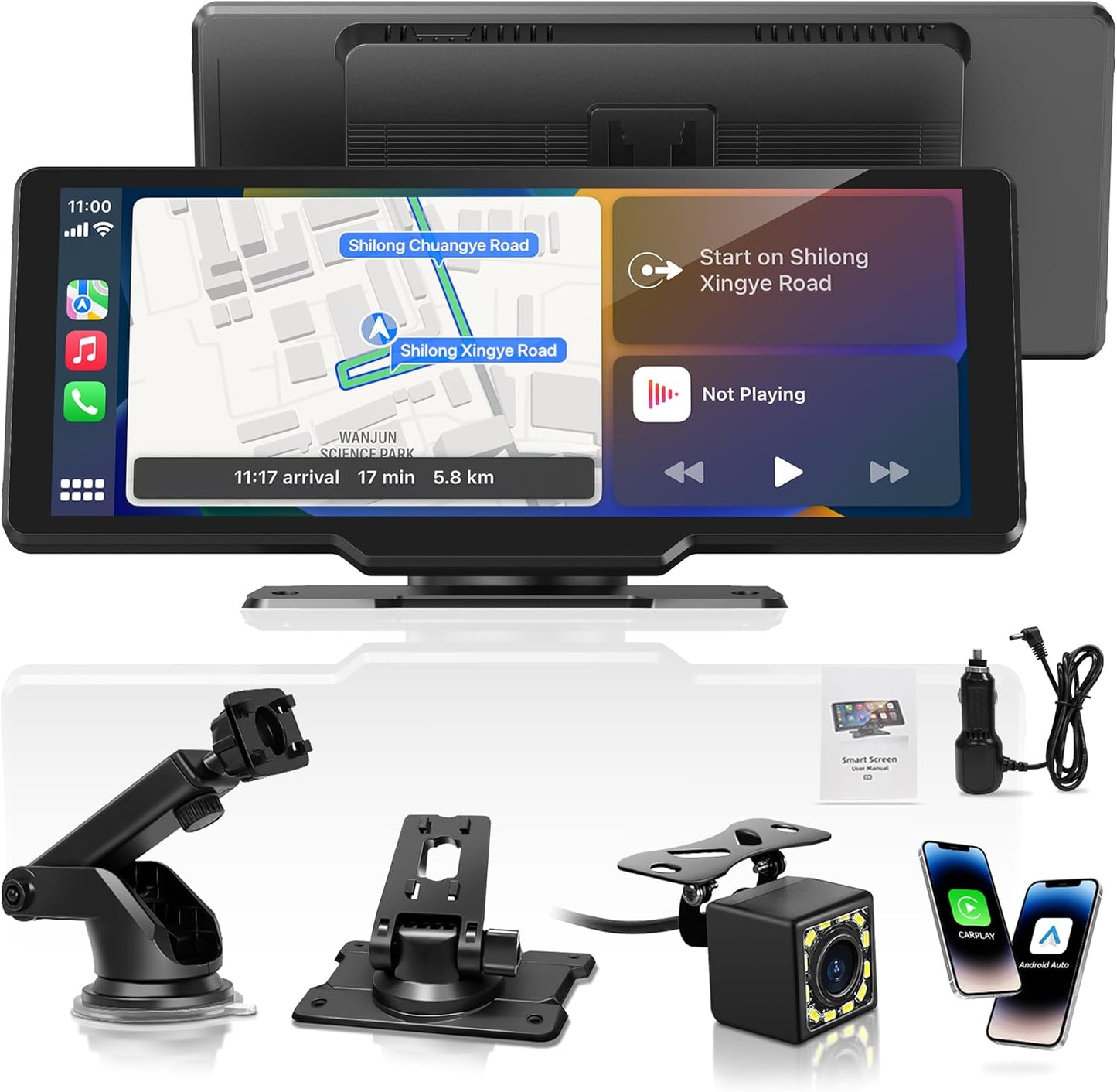 Portable Carplay Screen for Car with 1080P Backup Camera