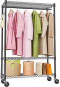 Heavy Duty Rolling Garment Rack Black 3-Tier with Wheels - High