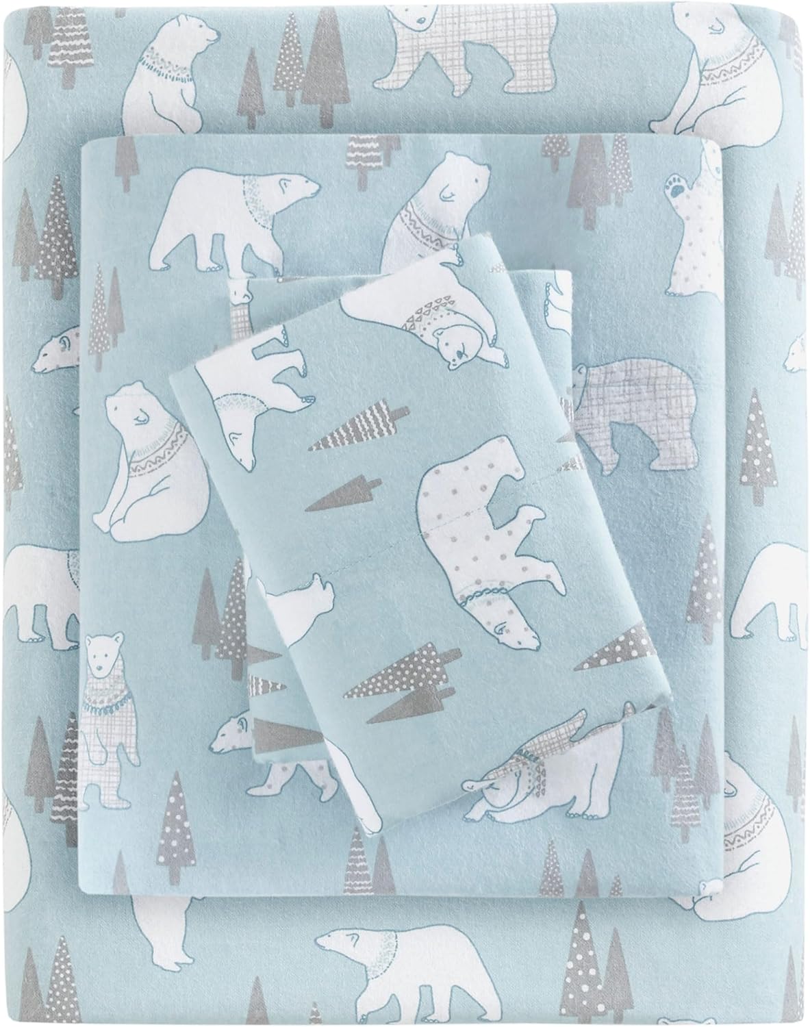Cozy Flannel Warm 100% Cotton Sheet Set with Cute Animal Print