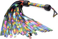 Rainbow Leather Flogger, Black - Soft Lambskin Falls 20in