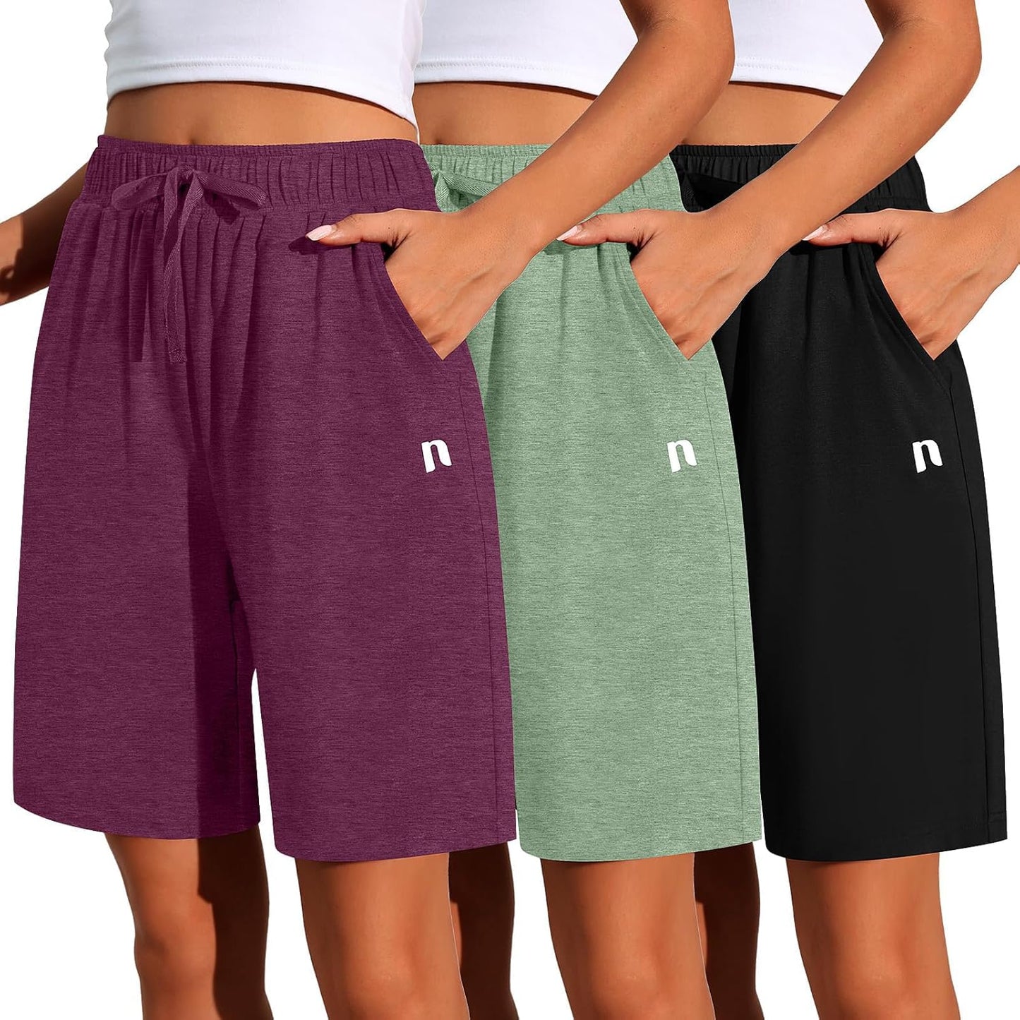 Neer Women's Quick Dry High Waisted Bermuda Athletic Shorts