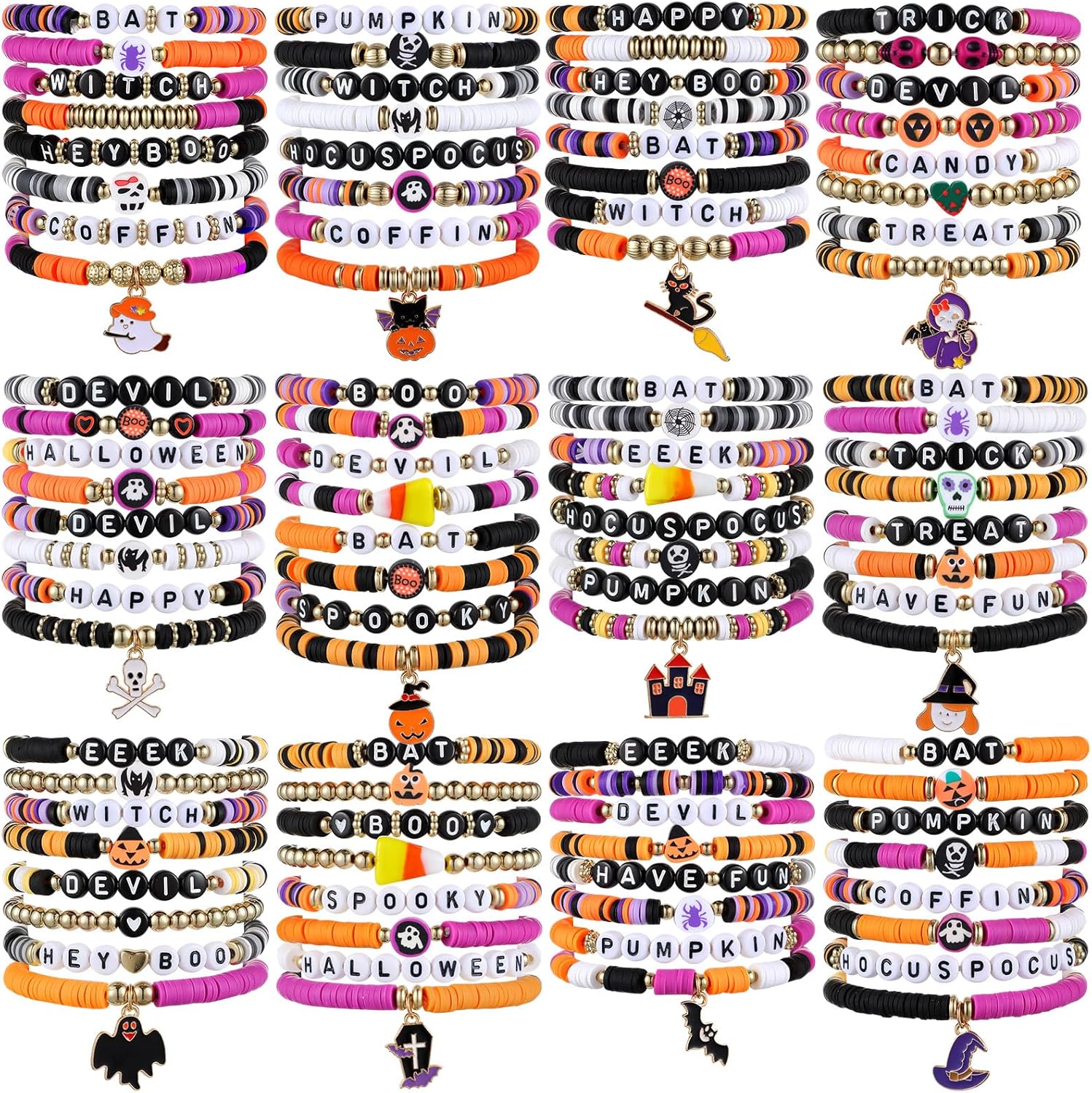 96 Pcs Halloween Bracelets Bulk Set for Spooky Celebrations