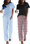 2 Pack Pajama Sets for Women Short Sleeve Lounge Pjs - Soft Printed