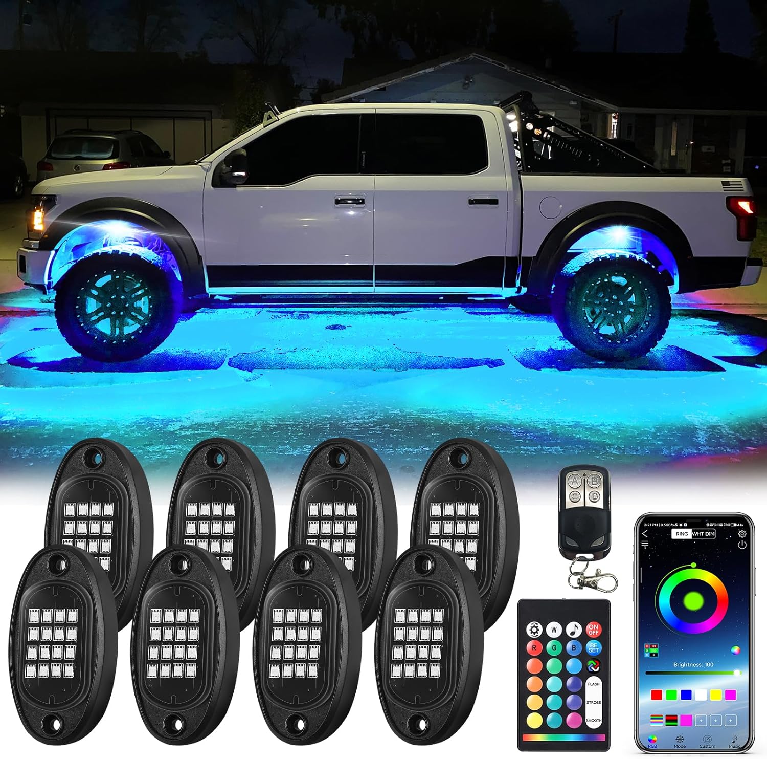 8Pods RGB LED Rock Lights Kit for Trucks and Off-Road Vehicles