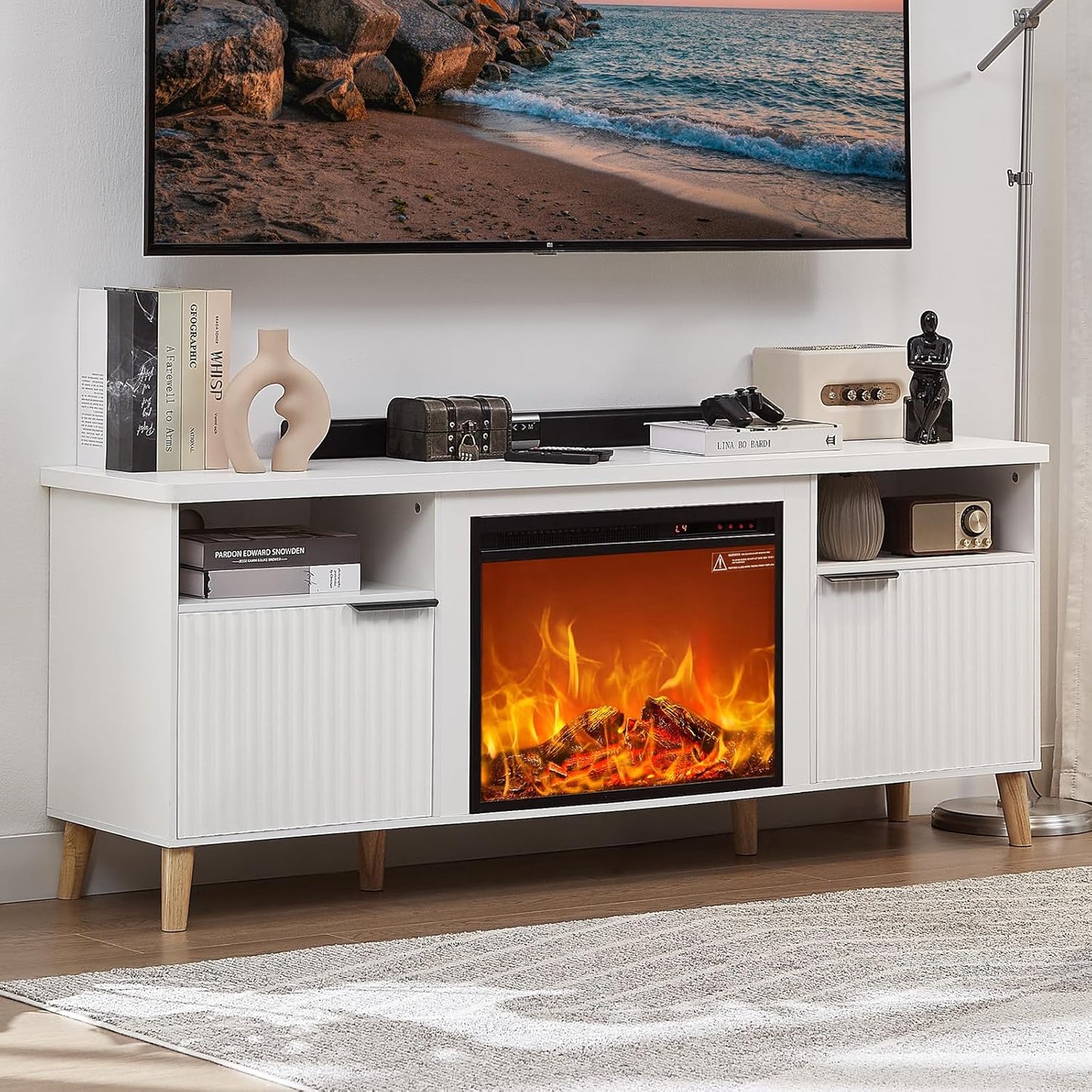 65in Fireplace TV Stand with Electric Fireplace