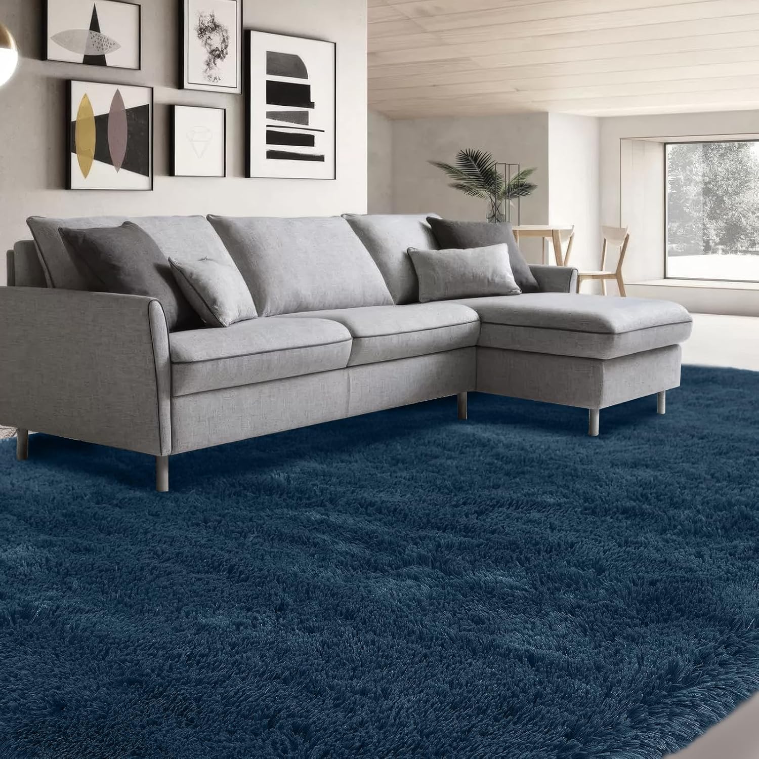 Large Navy Blue Shag Rug 10x12 for Living Room Comfort