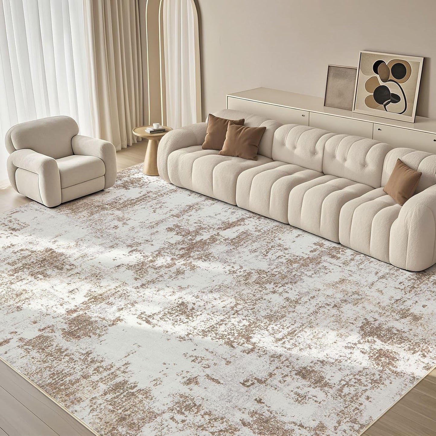 9X12 Washable Area Rug - Modern Soft Non-Slip Brown Rug