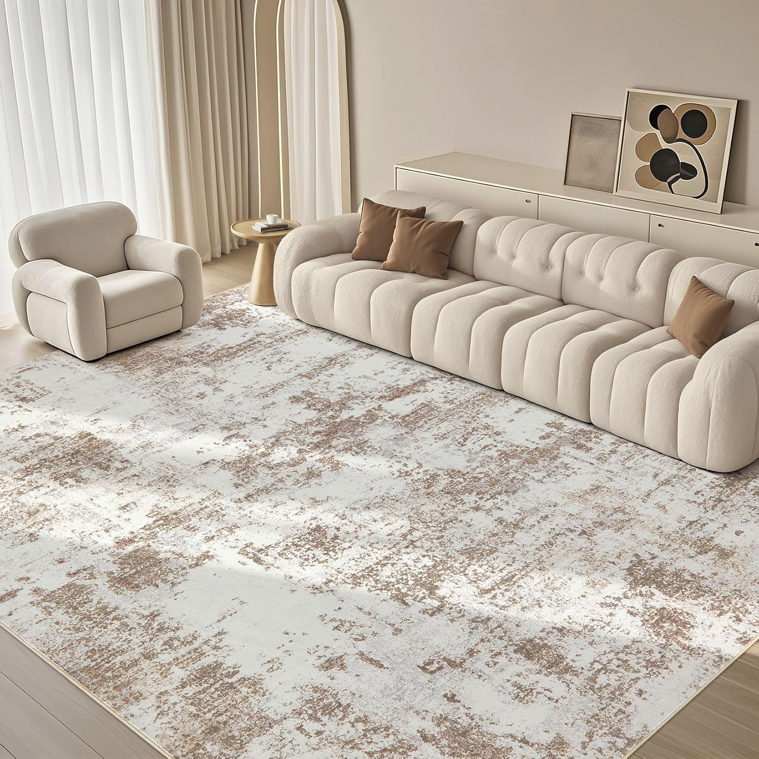 9X12 Washable Area Rug - Modern Soft Non-Slip Brown Rug