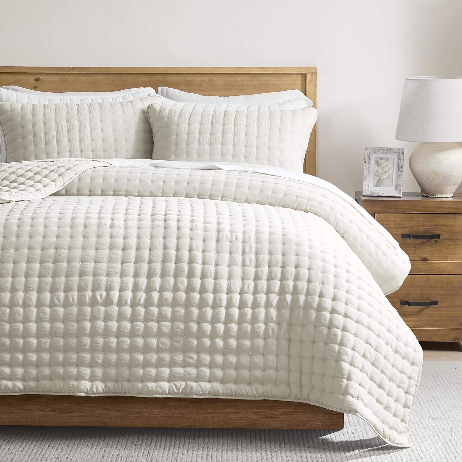 WDCOZY Ivory Queen Size Quilts Bedding Set for All Seasons
