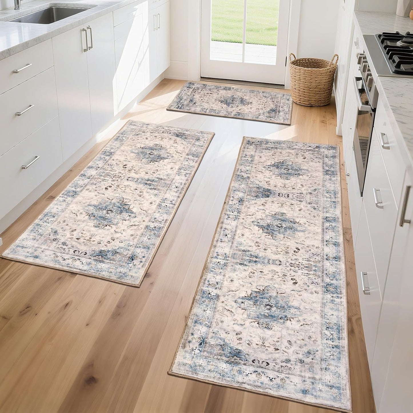Boho Kitchen Rug Set 3Pcs Non Slip Washable for Farmhouse Decor