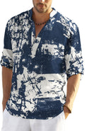 Men's Cotton Linen Henley T-Shirt Long Sleeve - Breathable Resort