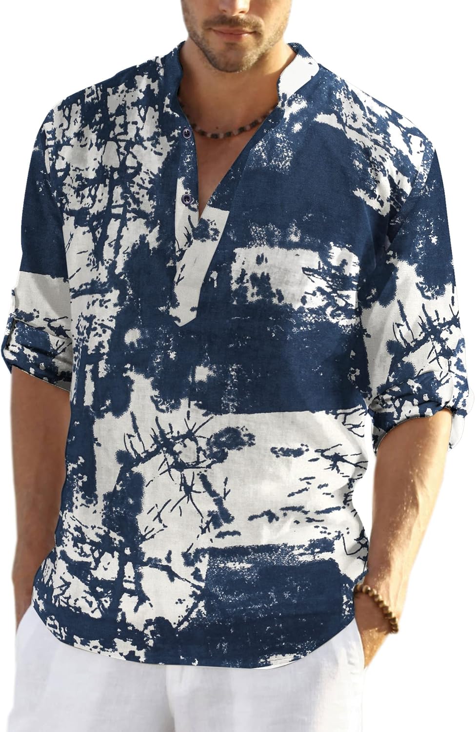 COOFANDY Men's Cotton Linen Henley T-Shirts for Casual Style