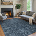 Vintage Navy Blue Rug 5x7 - Washable Moroccan Low Pile Area Rug