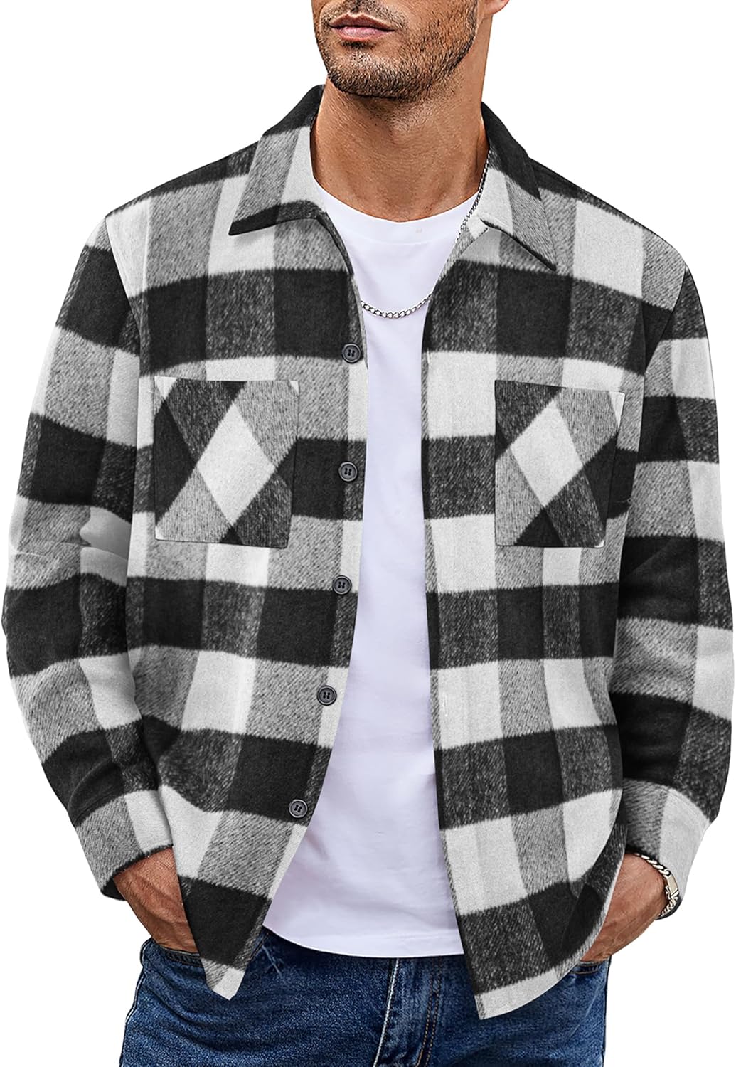 COOFANDY Men's Flannel Shirt Jacket - Stylish Plaid Design