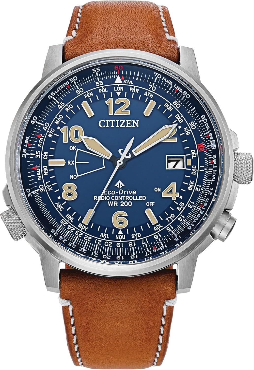 Citizen Eco-Drive Promaster Air Skyhawk Watch - Super Titanium, Atomic Timekeeping, Brown Leather Strap