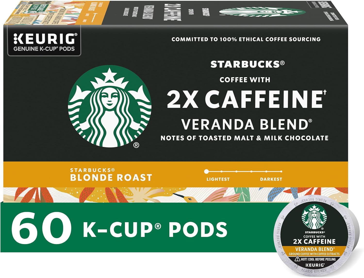 Starbucks K-Cup Coffee Pods with 2X Caffeine for Keurig