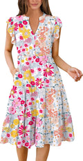 ANRABESS Womens Summer Dress Ruffle Sleeve V Neck Midi (Style 96HX)