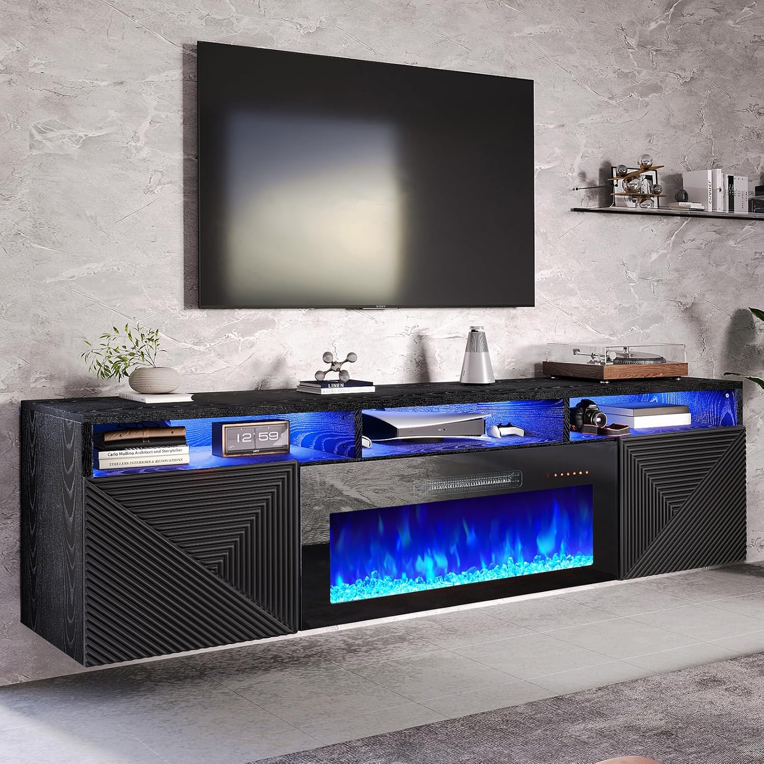 Modern 40 Electric Fireplace TV Stand - Sleek Storage & Style