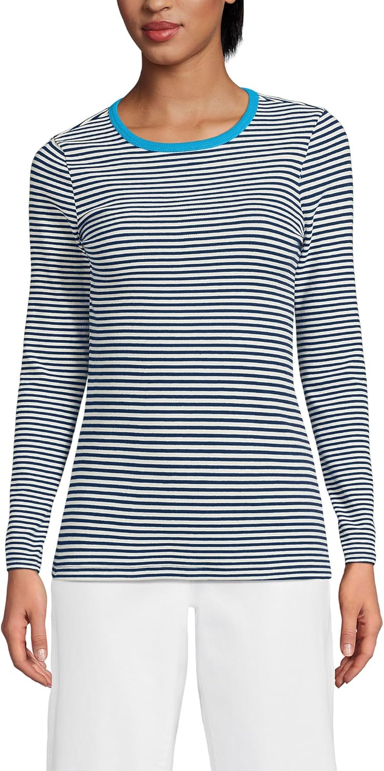 Lands' End Women's Cotton Rib Knit T-Shirt for Everyday Comfort