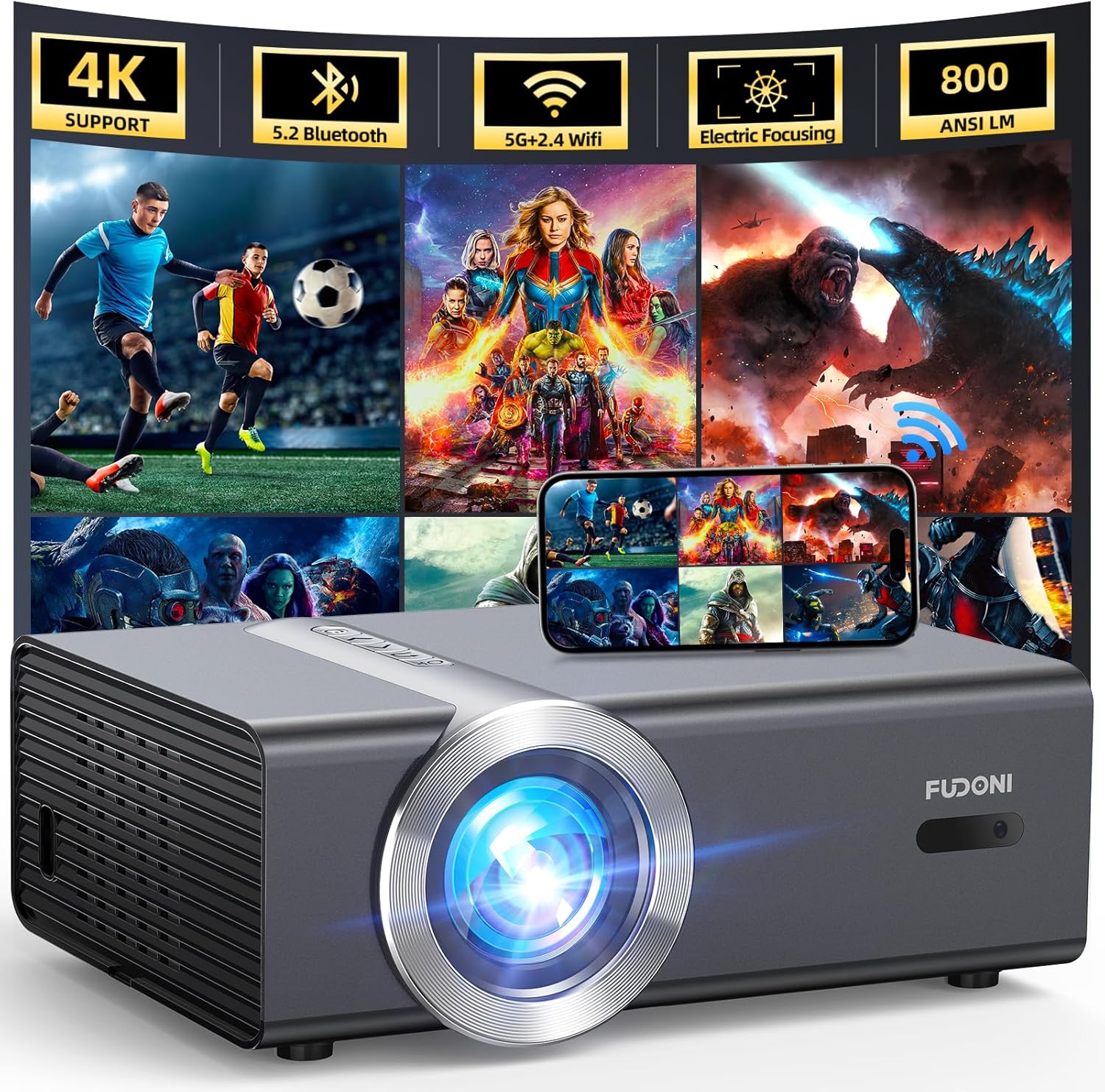FUDONI 1080P WiFi Projector for Big Screen Entertainment