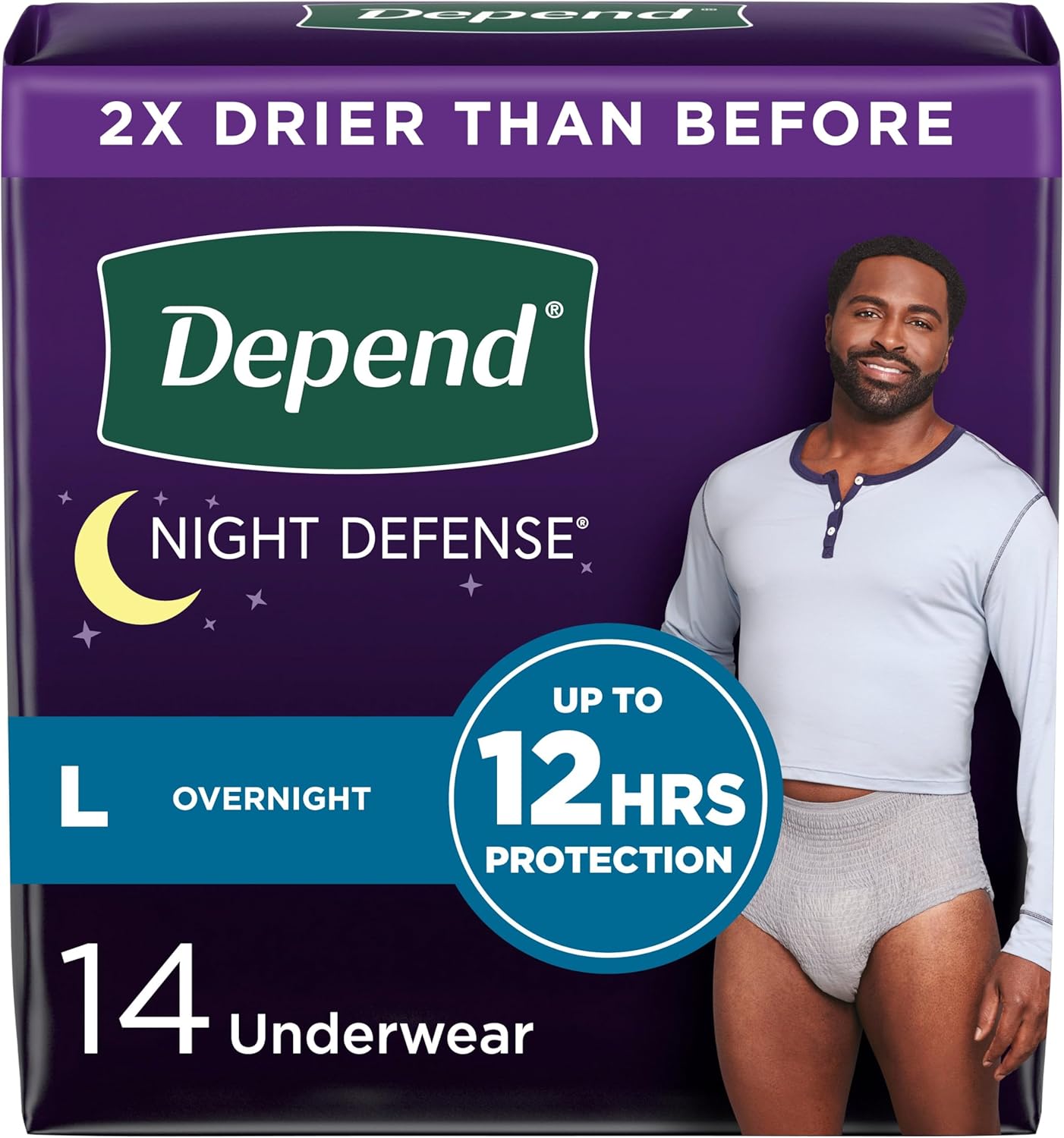 Depend Night Defense Men's Incontinence Underwear - Overnight Protection
