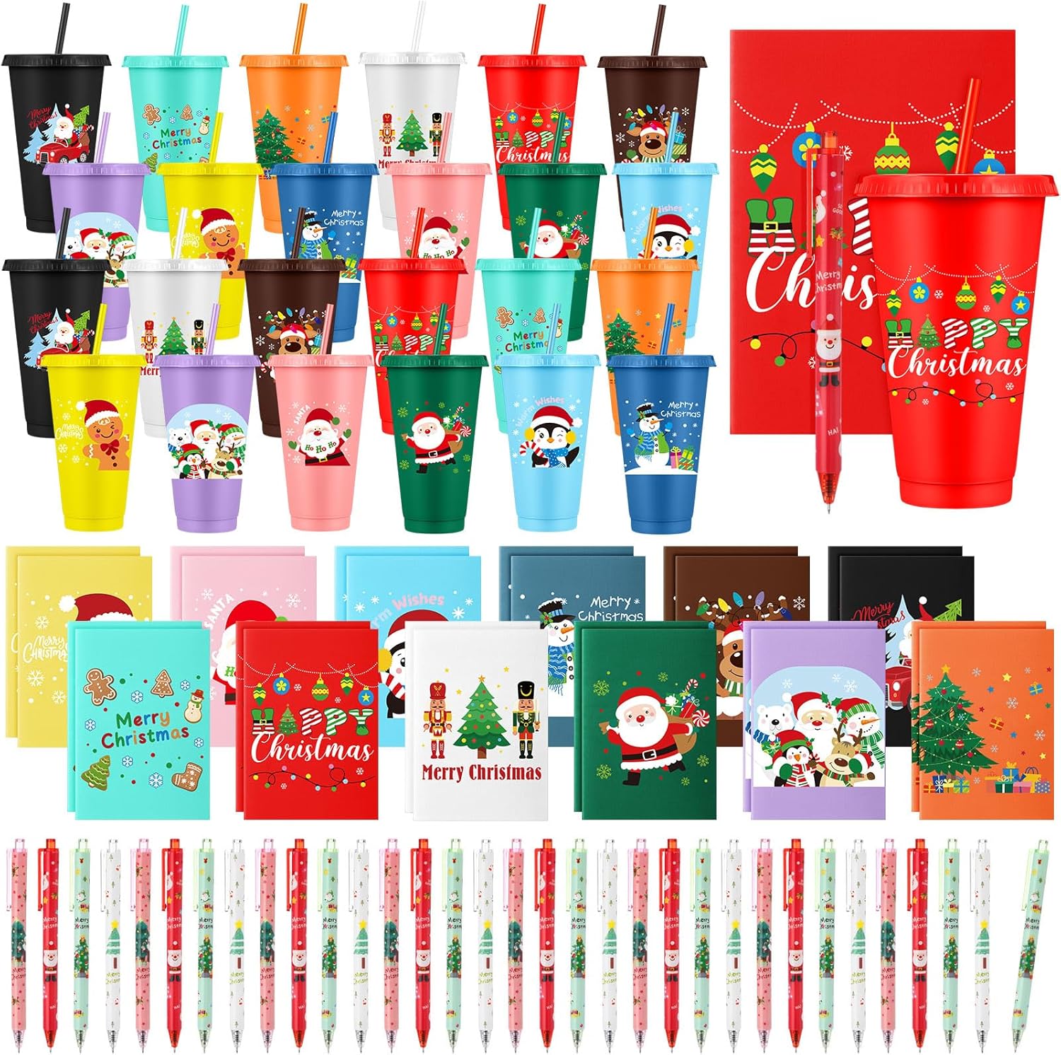 72 Pcs Christmas Tumbler Gift Set with Lids, Straws, and More