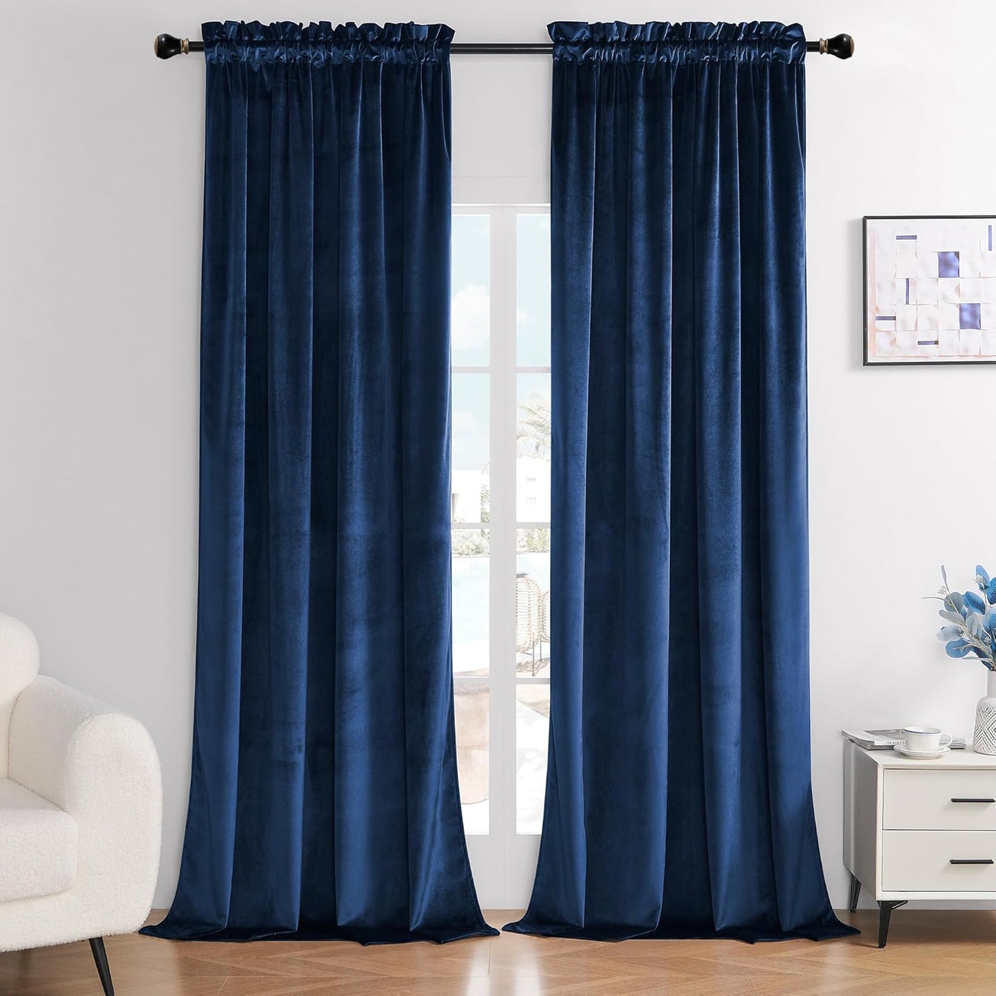 Timeper Navy Blue Velvet Blackout Curtains - Luxe & Insulated