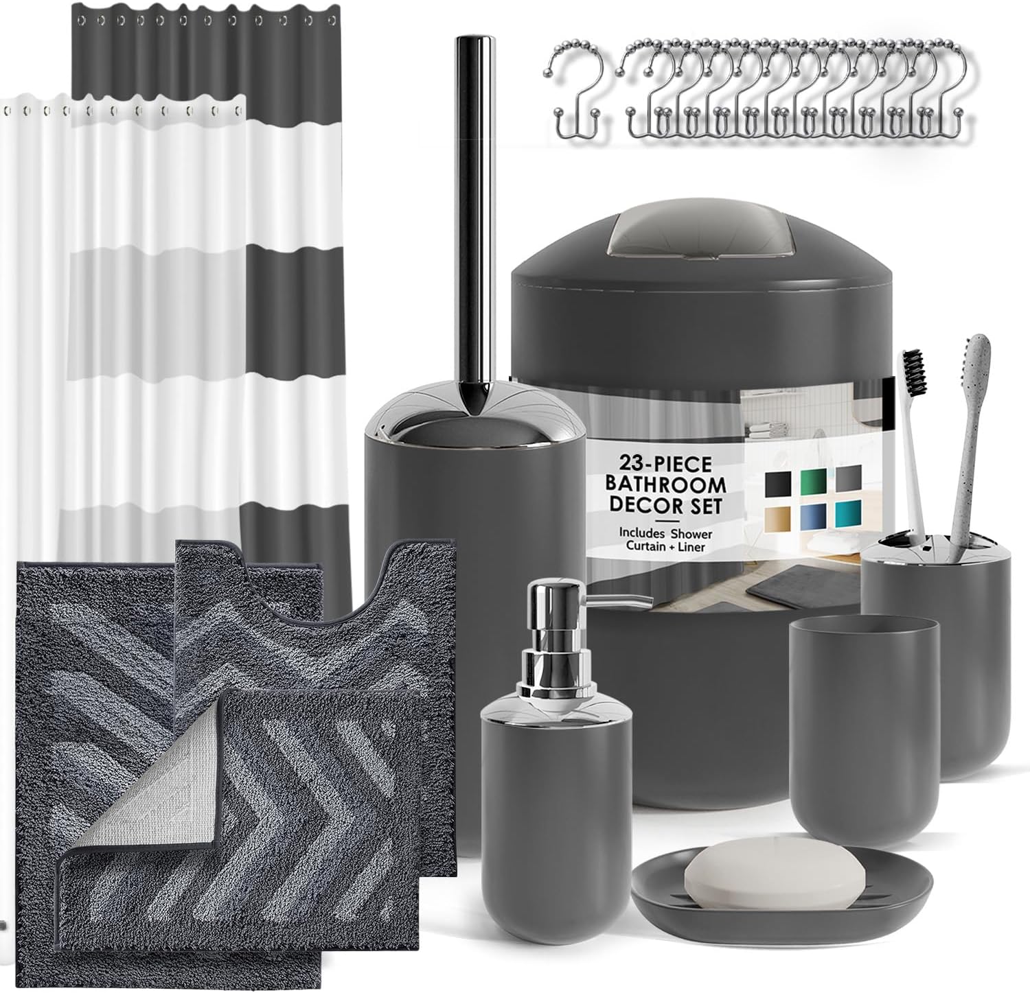 Clara Clark 23PC Grey Bathroom Accessories Set for Stylish Decor