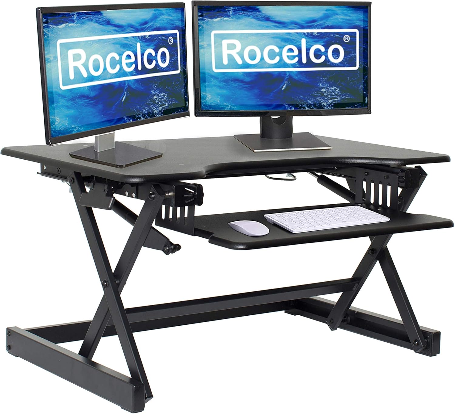 Rocelco Height Adjustable Standing Desk Converter - Dual Monitor Gas Spring Assist