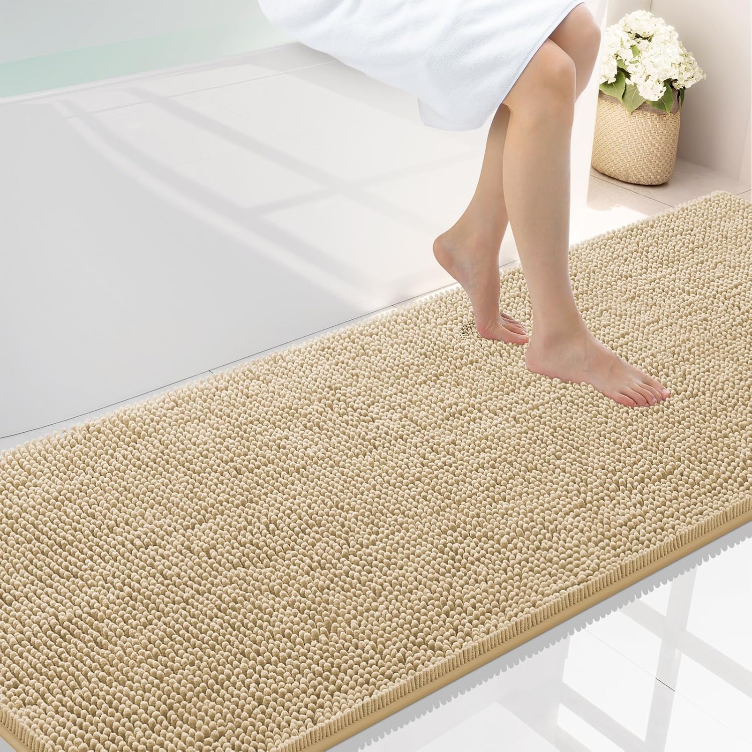 Smiry Luxury Chenille Bathroom Rugs - Soft, Absorbent, Non-Slip